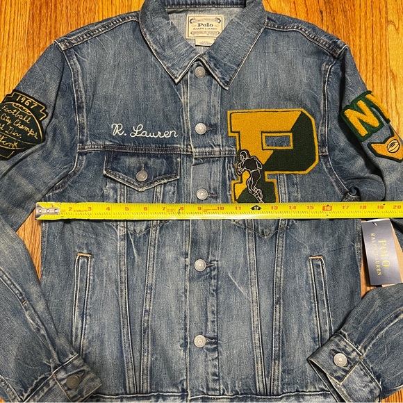 Polo Ralph Lauren Varsity Tigers Football Letterman Patch Denim Jacket Men's Sm - Picture 5 of 13